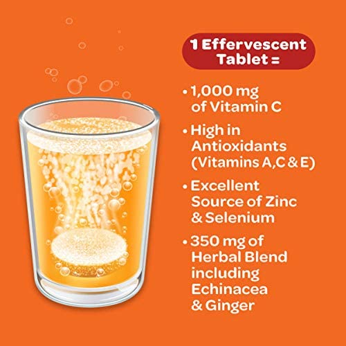 Vitamin C 1000mg (per serving) - Airborne Zesty Orange Effervescent Tablets (36 count in a box), Glu