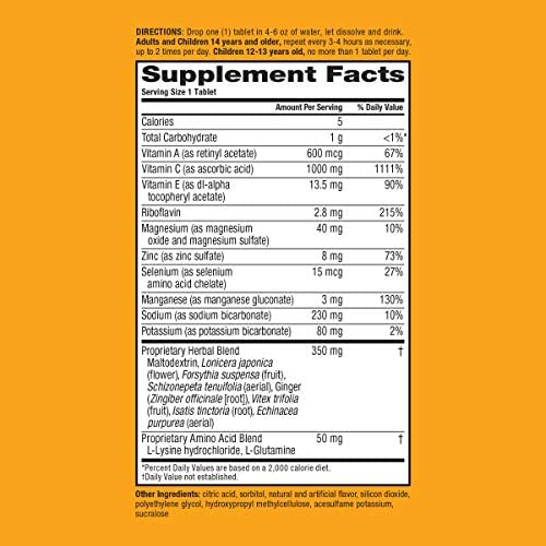 Vitamin C 1000mg (per serving) - Airborne Zesty Orange Effervescent Tablets (36 count in a box), Glu