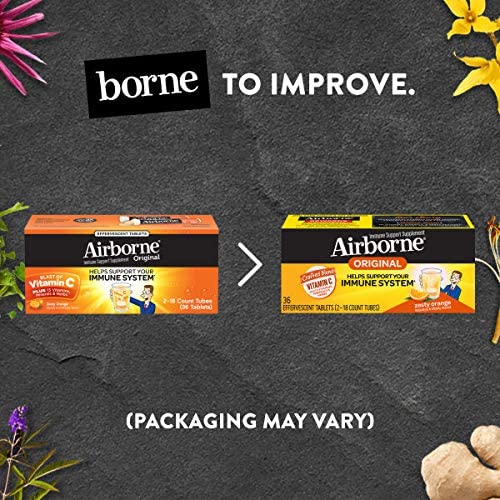 Vitamin C 1000mg (per serving) - Airborne Zesty Orange Effervescent Tablets (36 count in a box), Glu