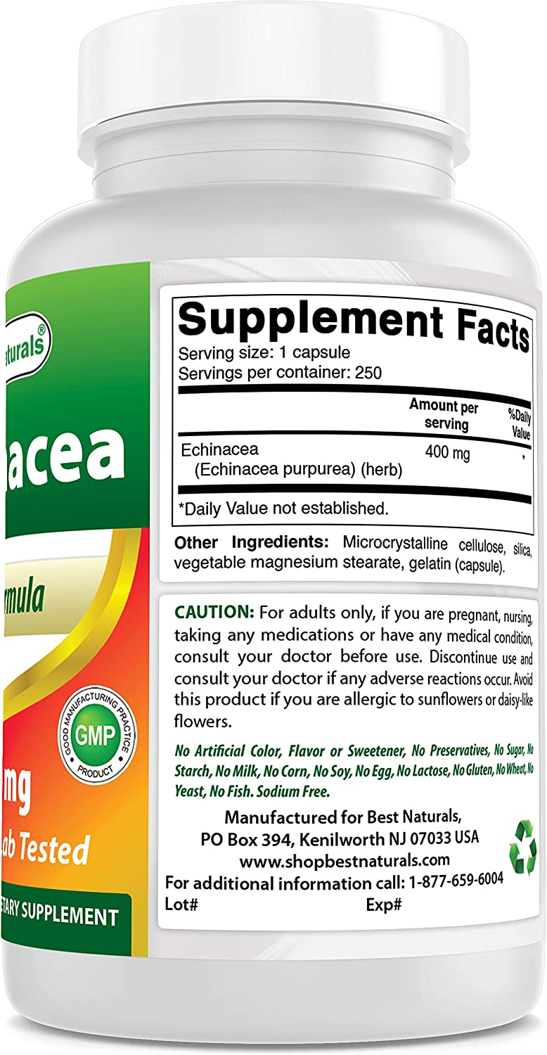 Best Naturals Echinacea 400 mg 250 Capsules