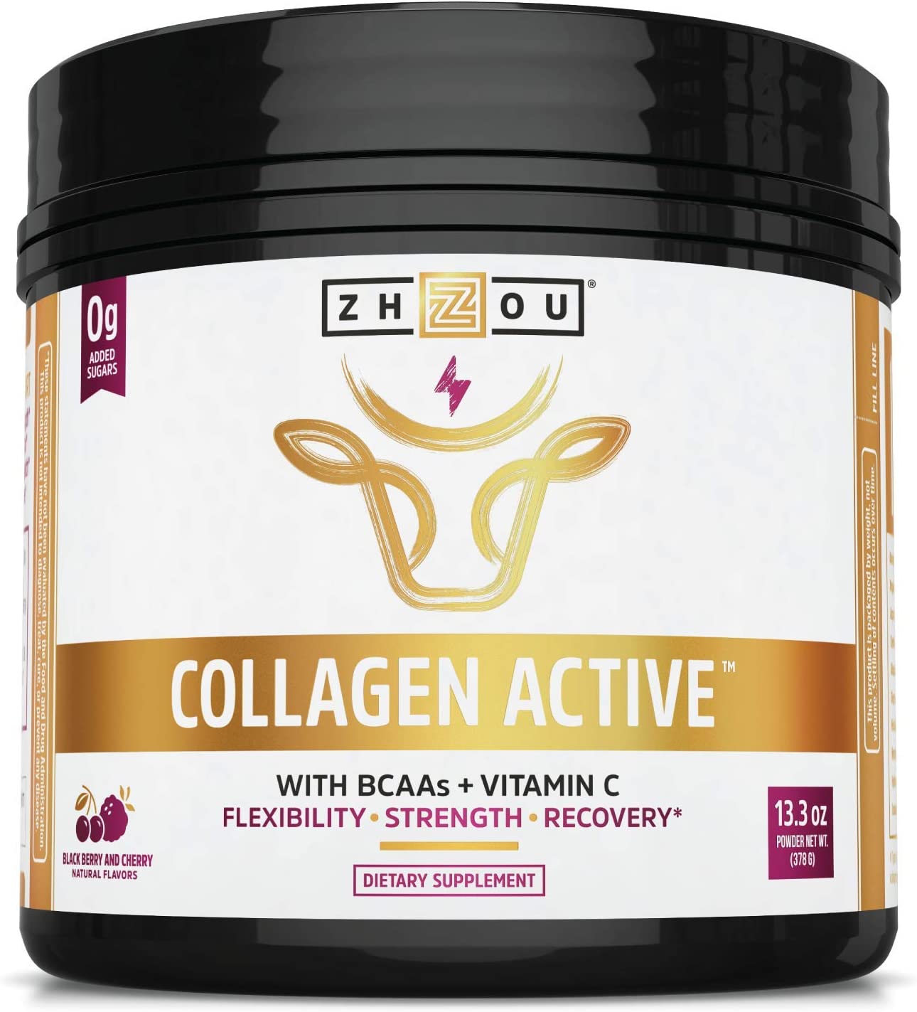 Zhou Collagen Active BCAAs & Vitamin C Black Berry Cherry 13.3 Ounce