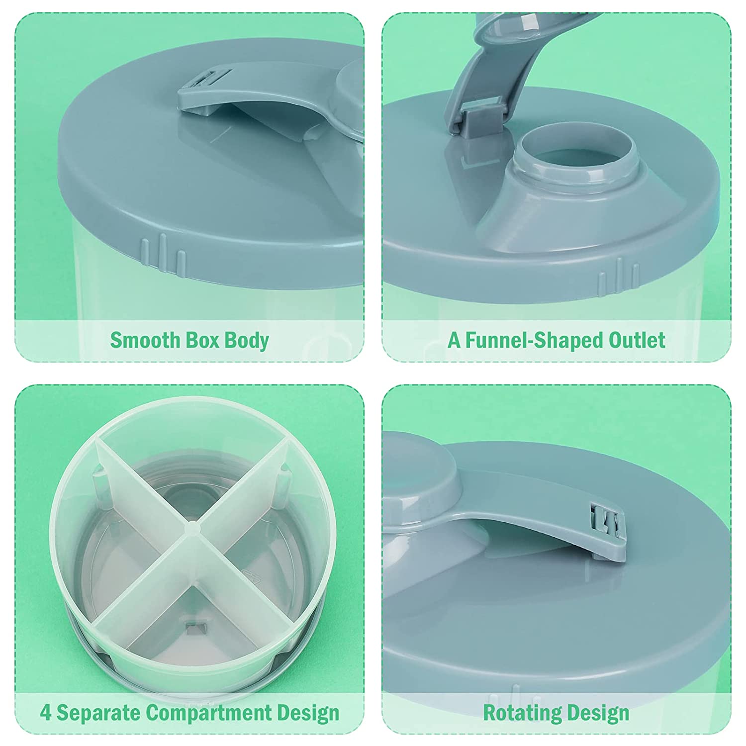 Accmor Baby Milk Powder Formula Dispenser, Non-Spill Rotating Four-Compartment Formula Dispenser and