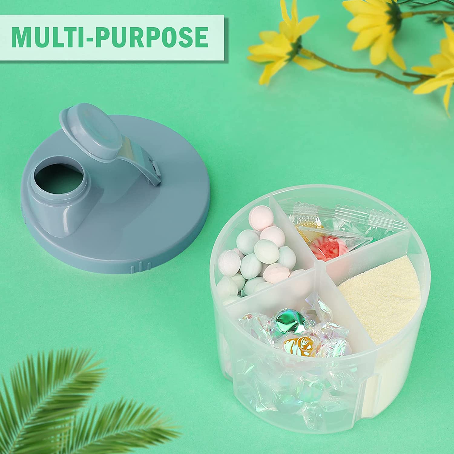 Accmor Baby Milk Powder Formula Dispenser, Non-Spill Rotating Four-Compartment Formula Dispenser and