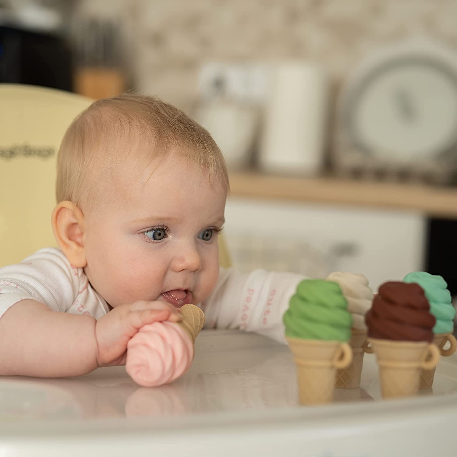 NatureBond Silicone Baby Teether - Cute Ice Cream Infant Teething Toy with Free Silicone Sling Pacif