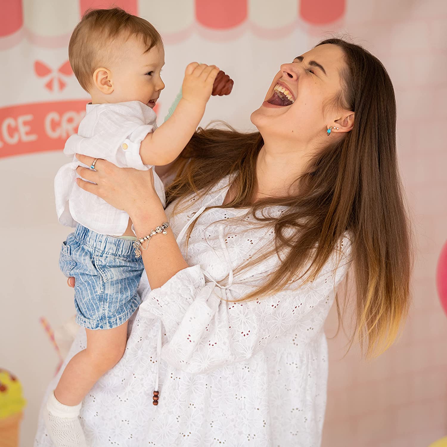 NatureBond Silicone Baby Teether - Cute Ice Cream Infant Teething Toy with Free Silicone Sling Pacif