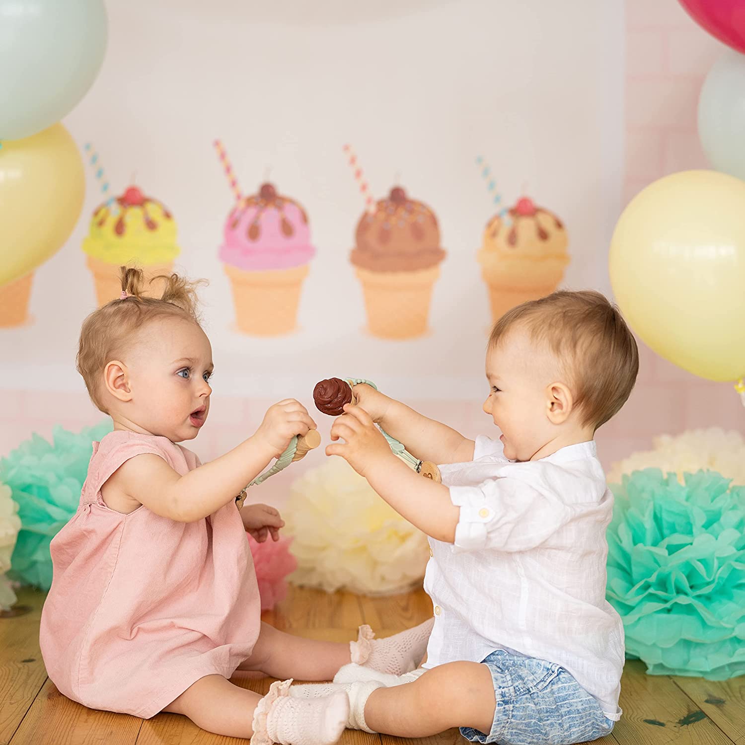 NatureBond Silicone Baby Teether - Cute Ice Cream Infant Teething Toy with Free Silicone Sling Pacif