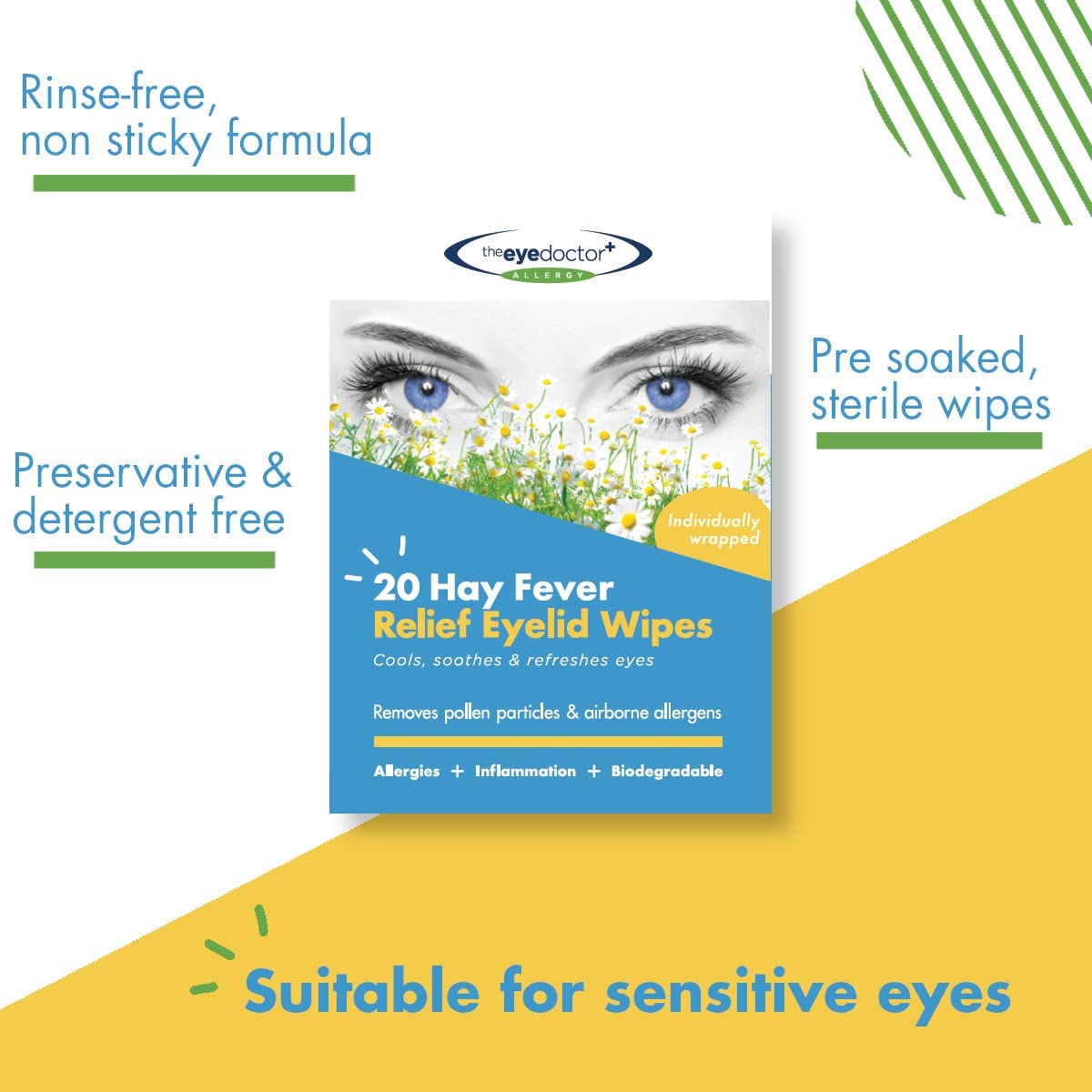 The Eye Doctor Hay Fever Relief Eyelid Wipes 40x Single Use Eye Wipes for Allergy & Hayfever