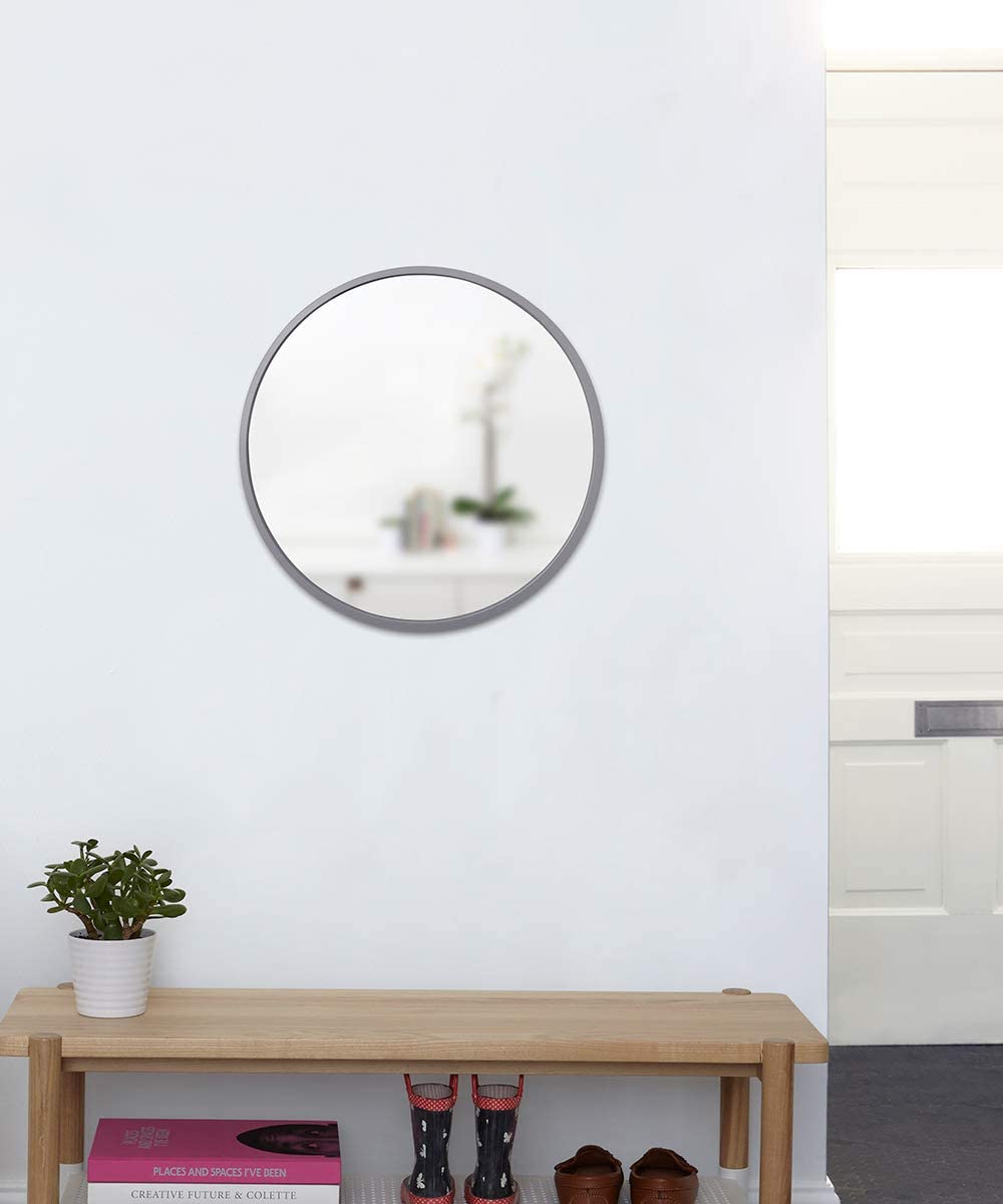 Umbra, Grey Hub 24” Round Wall Mirror With Rubber Frame, Modern Decor for Entryways, Bathrooms, Li