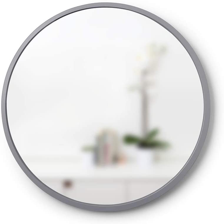 Umbra, Grey Hub 24” Round Wall Mirror With Rubber Frame, Modern Decor for Entryways, Bathrooms, Li