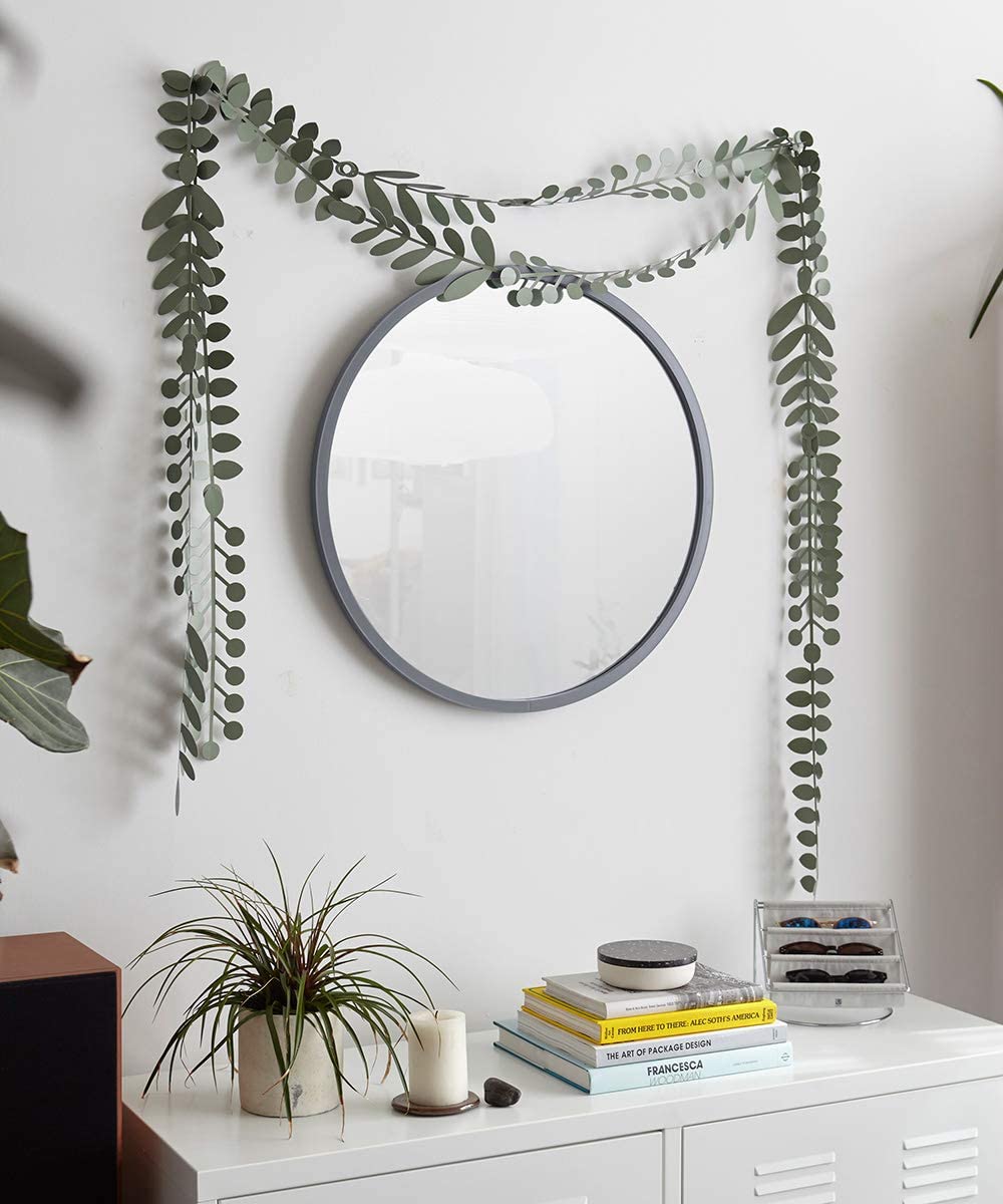 Umbra, Grey Hub 24” Round Wall Mirror With Rubber Frame, Modern Decor for Entryways, Bathrooms, Li