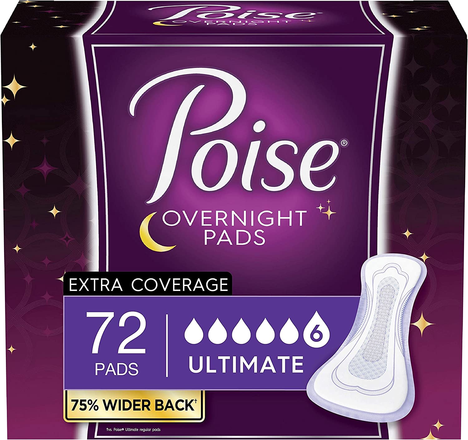 Poise Overnight Incontinence Pads for Women, Ultimate Absorbency, 72 Count (2 Packs of 36) (Packagin