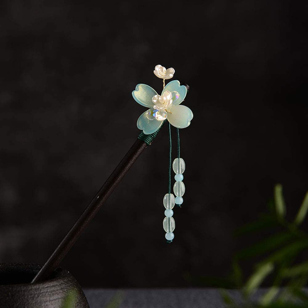 CHDHALTD Chinese Hair Stick Vintage Hair Pin Glass Beads Glazed Flower Hair Chopsticks Vintage Tasse