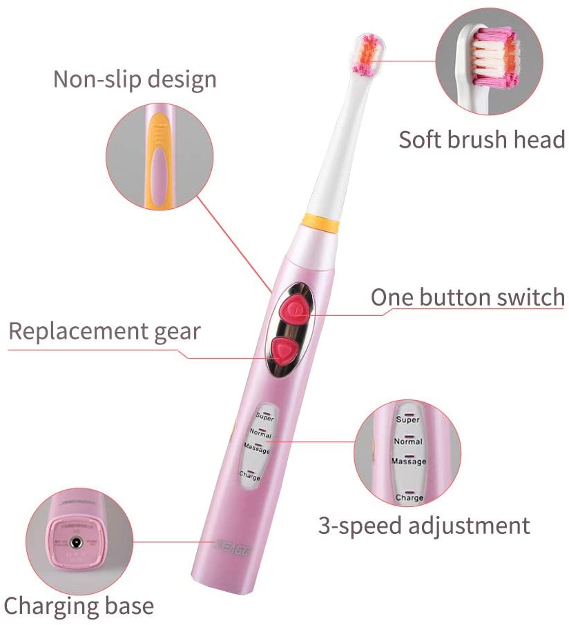 SEAGO Kids Sonic Electric Toothbrush, USB Rechargeable, 2-Min Timer , 3 Modes, IPX7 Waterproof, 40,0