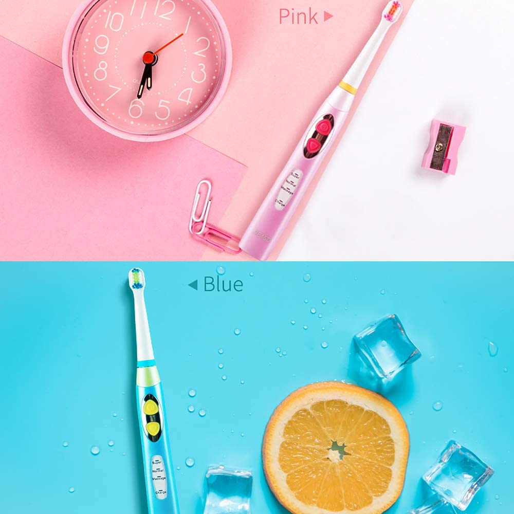 SEAGO Kids Sonic Electric Toothbrush, USB Rechargeable, 2-Min Timer , 3 Modes, IPX7 Waterproof, 40,0