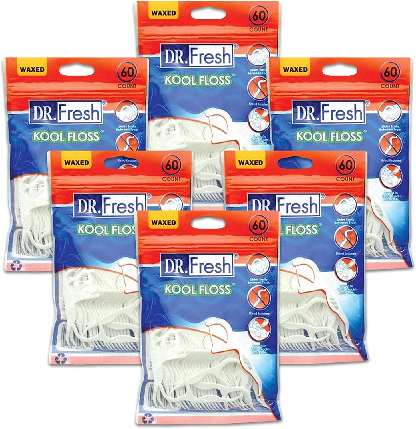 Dr. Fresh Kool Floss Picks 60 Count (6 Packs, 360 Counts)