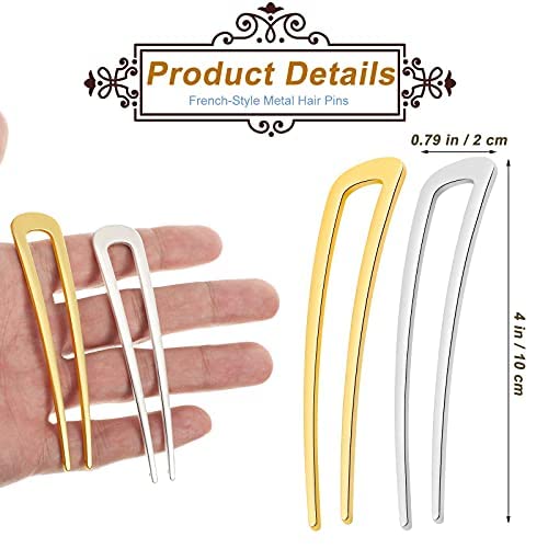 Canlierr 6 Pieces Simple Metal U Shaped Hair Pin French Style Hairpins Fork Sticks 2 Prong Updo Chig