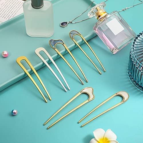 Canlierr 6 Pieces Simple Metal U Shaped Hair Pin French Style Hairpins Fork Sticks 2 Prong Updo Chig