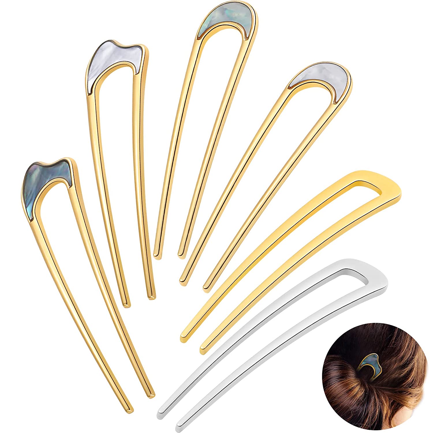 Canlierr 6 Pieces Simple Metal U Shaped Hair Pin French Style Hairpins Fork Sticks 2 Prong Updo Chig