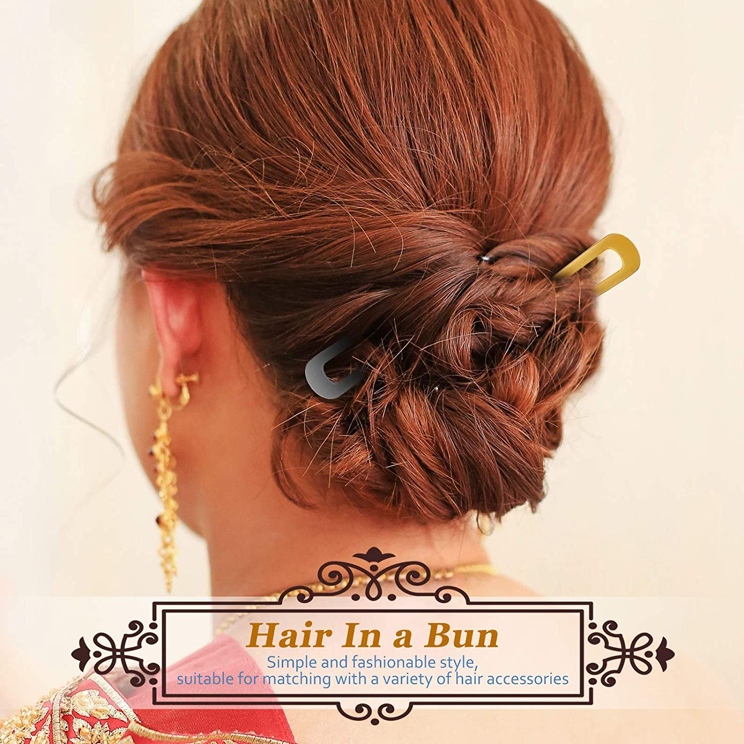 Canlierr 6 Pieces Simple Metal U Shaped Hair Pin French Style Hairpins Fork Sticks 2 Prong Updo Chig