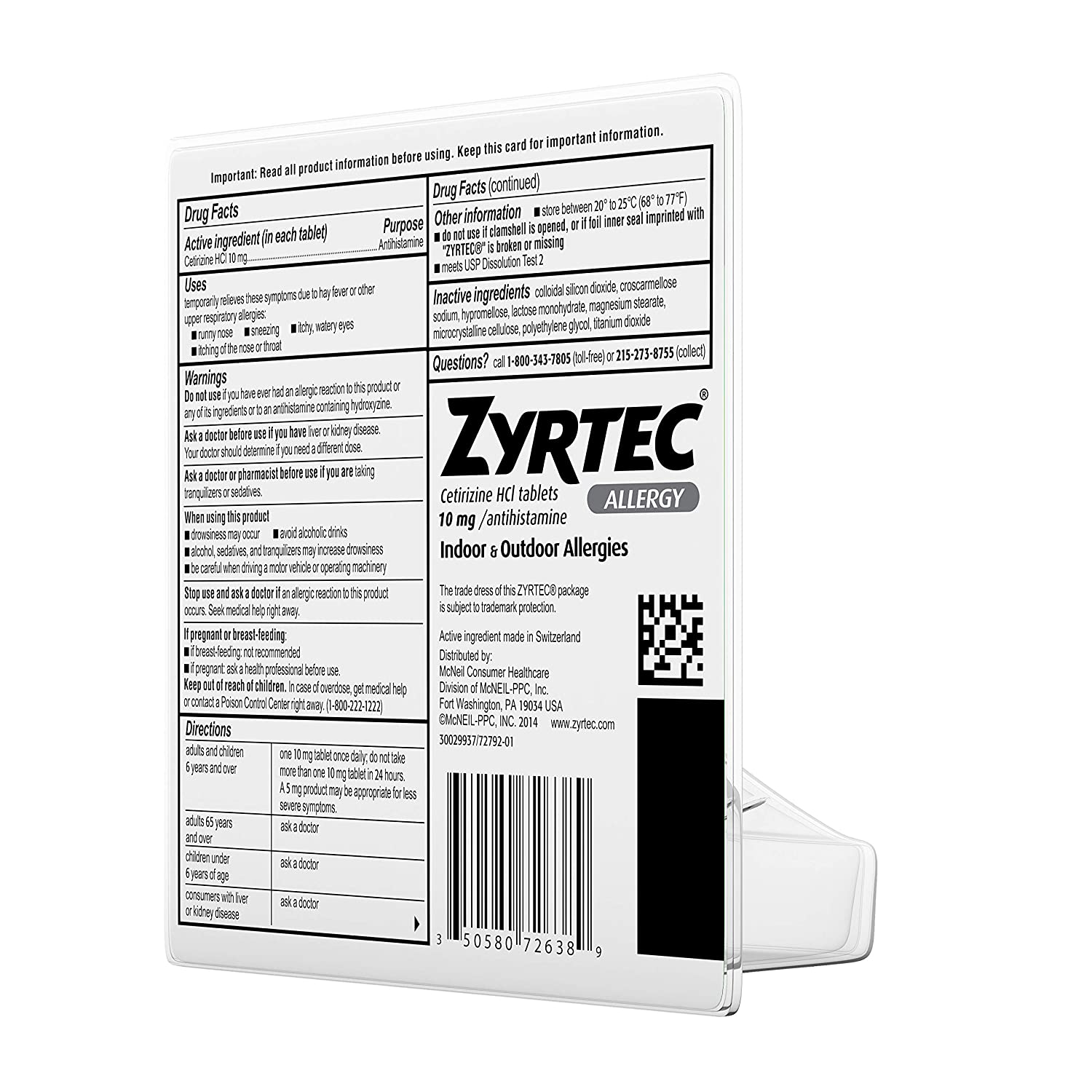 Zyrtec 24-Hour Allergy, 45 per Bottle