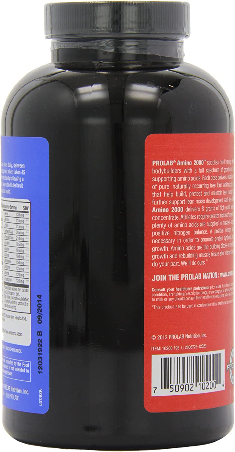 Prolab Nutrition Amino 2000, Essential Amino Acids, EAAs, Muscle Recovery, Lean Muscle Mass,150 tabl