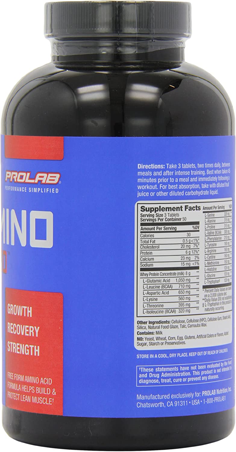 Prolab Nutrition Amino 2000, Essential Amino Acids, EAAs, Muscle Recovery, Lean Muscle Mass,150 tabl