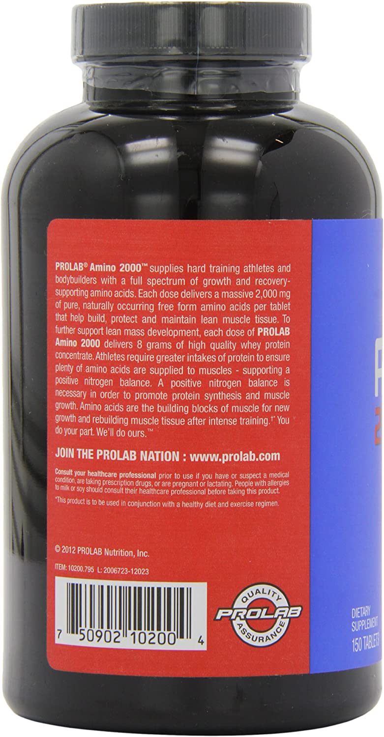 Prolab Nutrition Amino 2000, Essential Amino Acids, EAAs, Muscle Recovery, Lean Muscle Mass,150 tabl