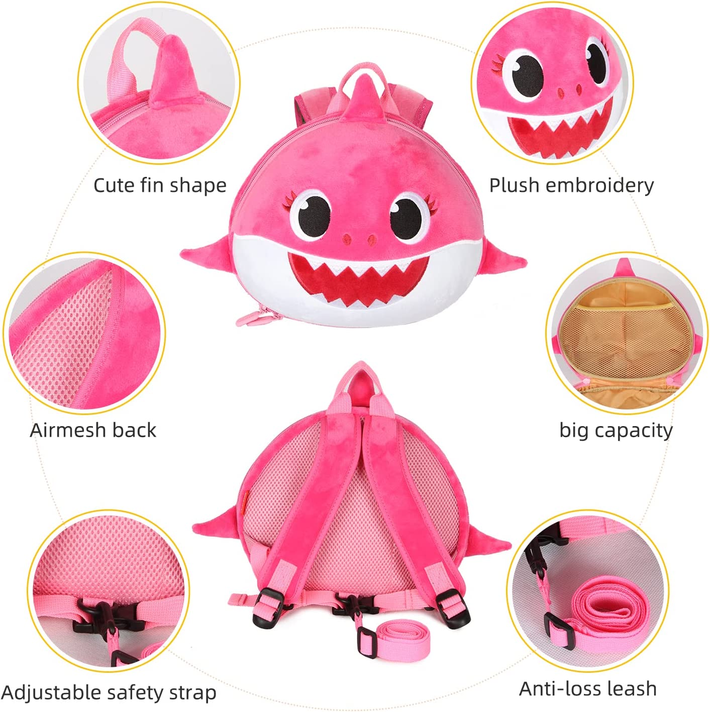 Kid's Backpack 3D Shark Shape With Toddler Safety Harnesses & Leashes