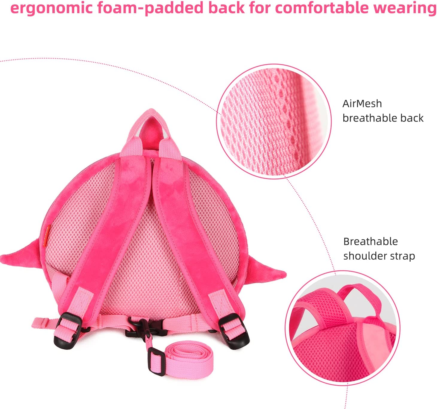 Kid's Backpack 3D Shark Shape With Toddler Safety Harnesses & Leashes