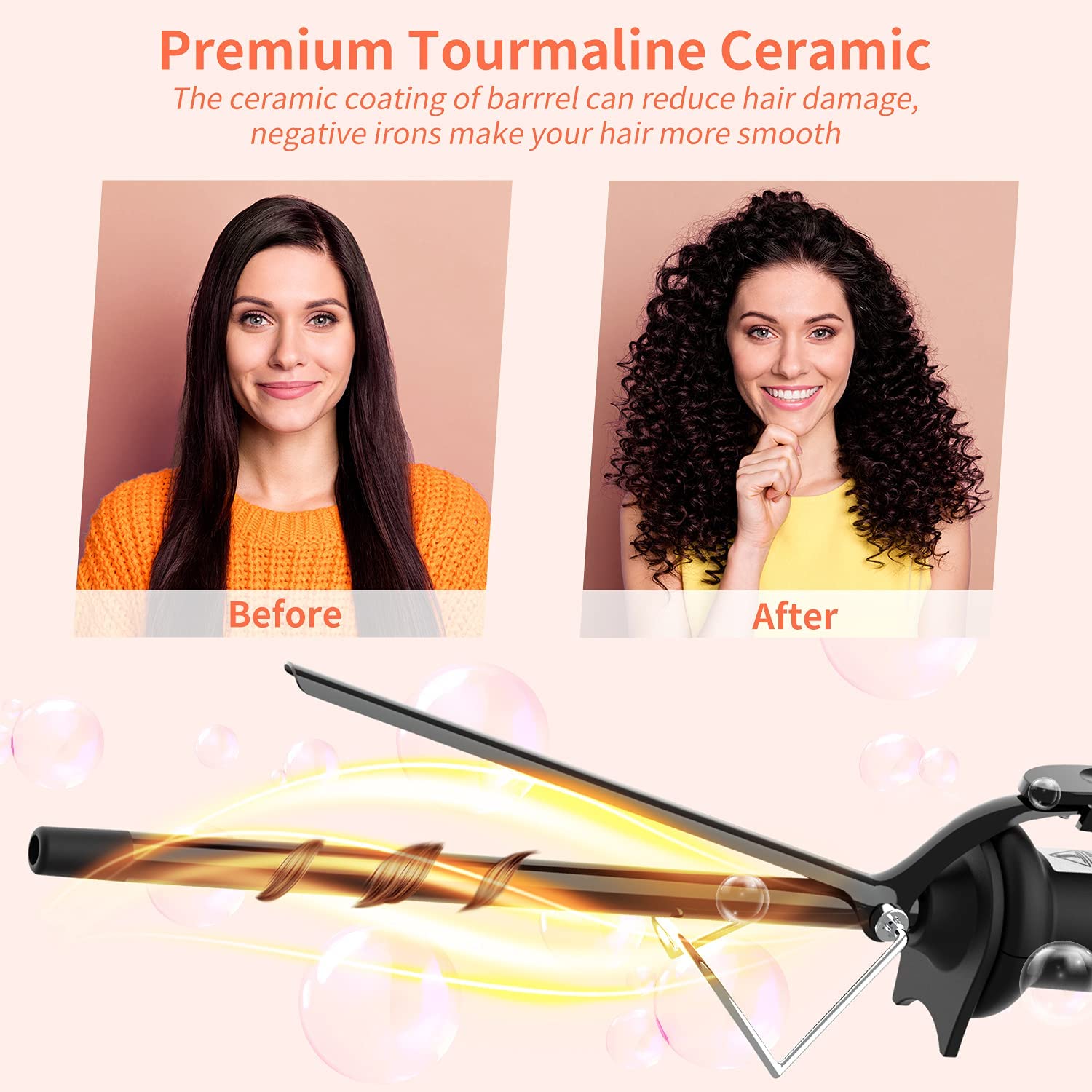 9mm Thin Curling Wand Iron, Ohuhu 3/8 Inch Small Curling Wand Ceramic Tourmaline Curl Wand Barrel wi