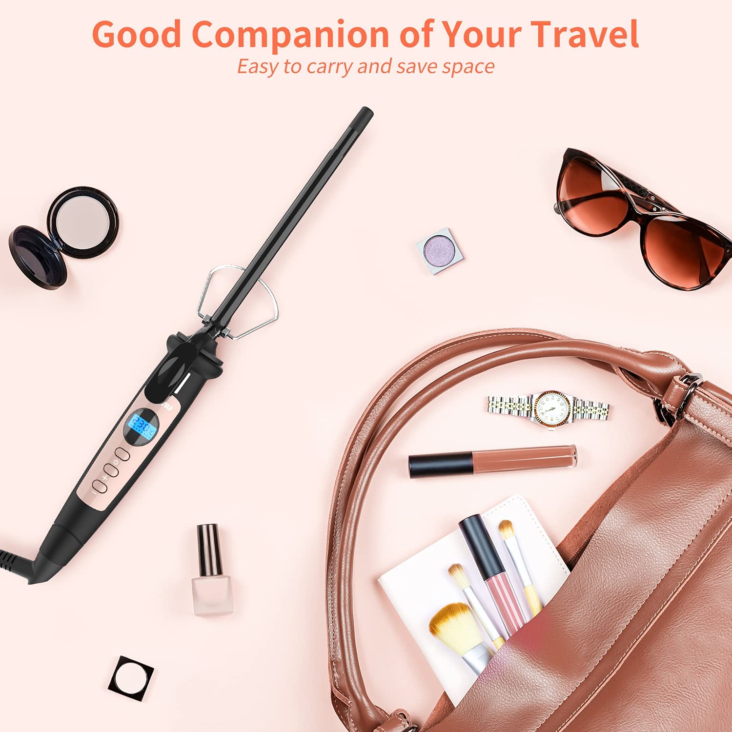 9mm Thin Curling Wand Iron, Ohuhu 3/8 Inch Small Curling Wand Ceramic Tourmaline Curl Wand Barrel wi