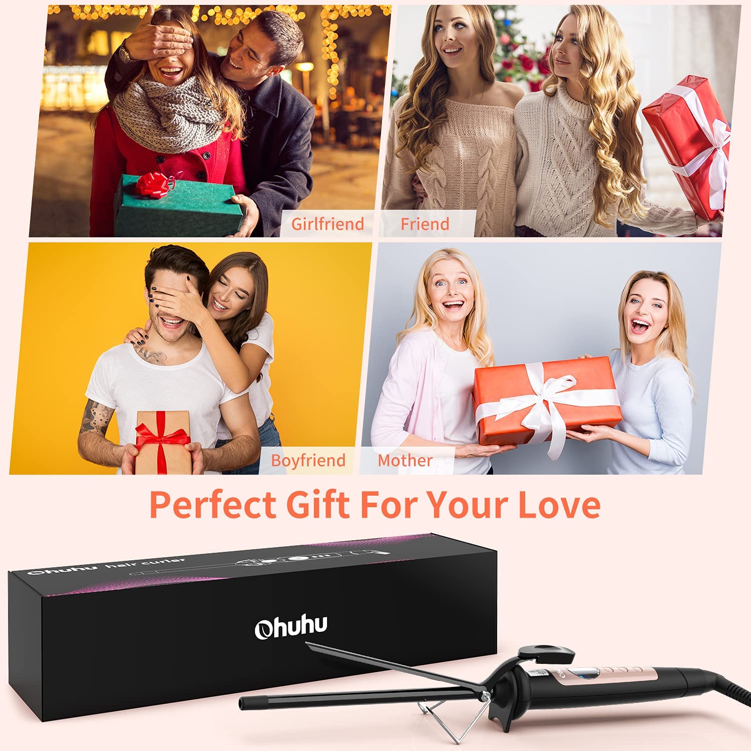 9mm Thin Curling Wand Iron, Ohuhu 3/8 Inch Small Curling Wand Ceramic Tourmaline Curl Wand Barrel wi