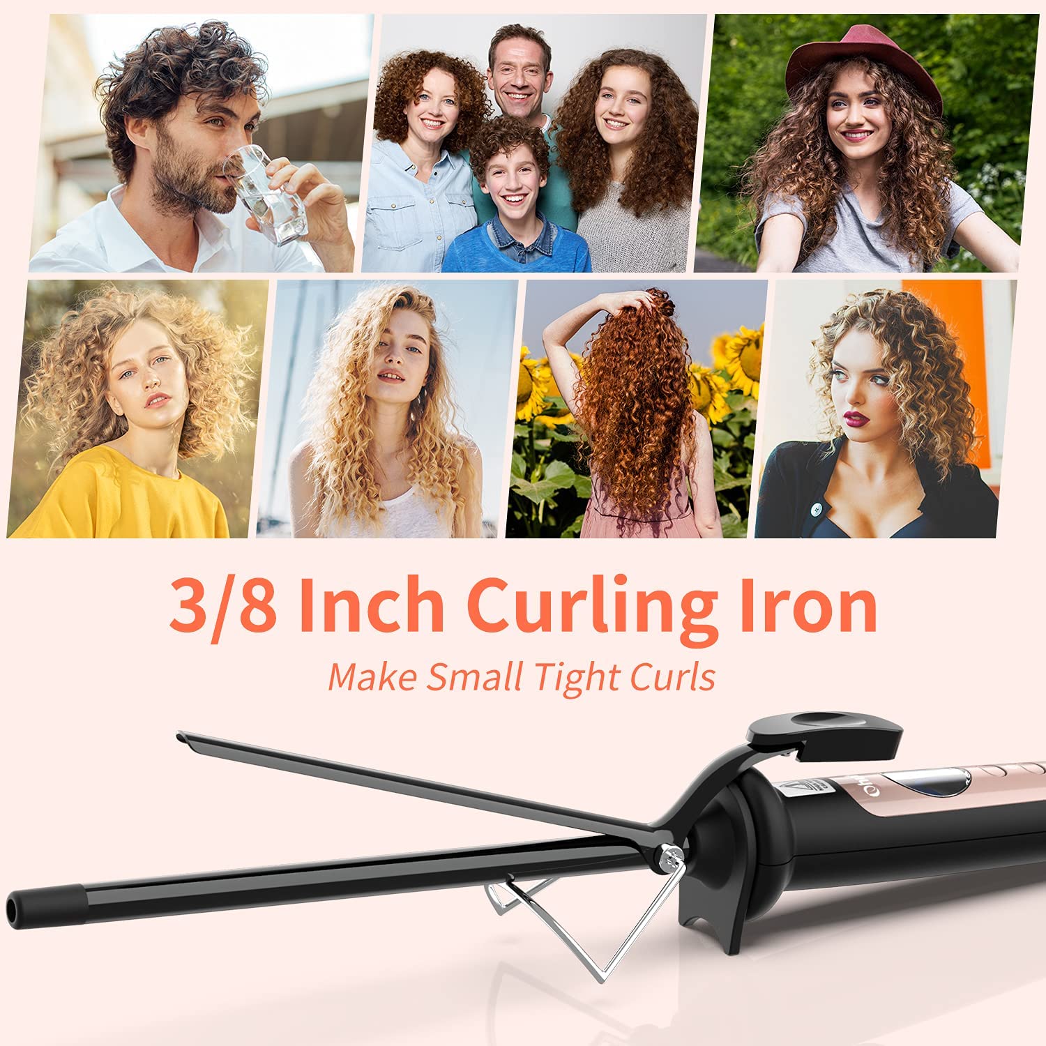 9mm Thin Curling Wand Iron, Ohuhu 3/8 Inch Small Curling Wand Ceramic Tourmaline Curl Wand Barrel wi
