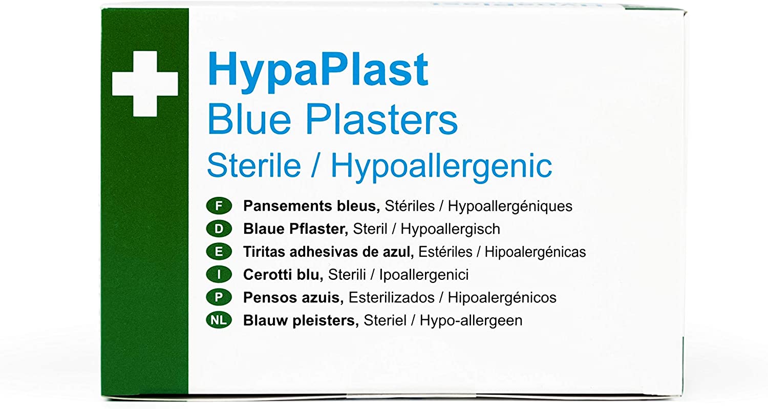 Safety First Aid Group HypaPlast Blue Catering Plasters, Assorted (Pack of 100) Sterile Hypoallergen