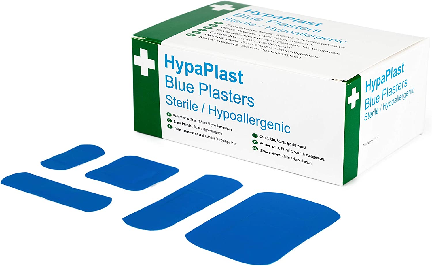 Safety First Aid Group HypaPlast Blue Catering Plasters, Assorted (Pack of 100) Sterile Hypoallergen