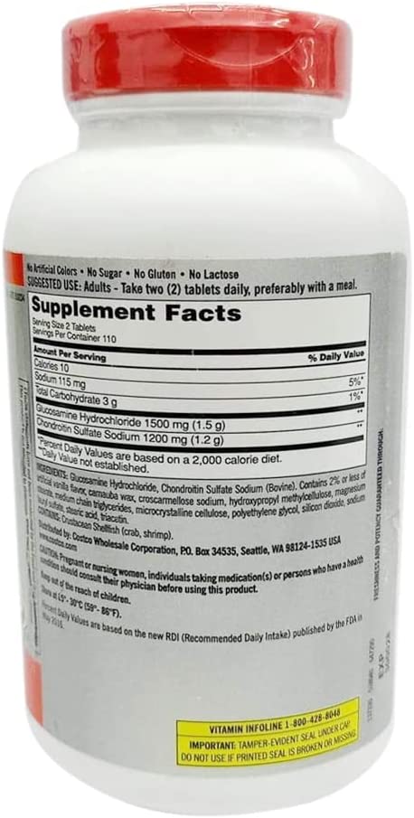 Kirkland Signature Extra Strength Glucosamine 1500mg/Chondroitin 1200mg Sulfate 220 Tablets (Pack of