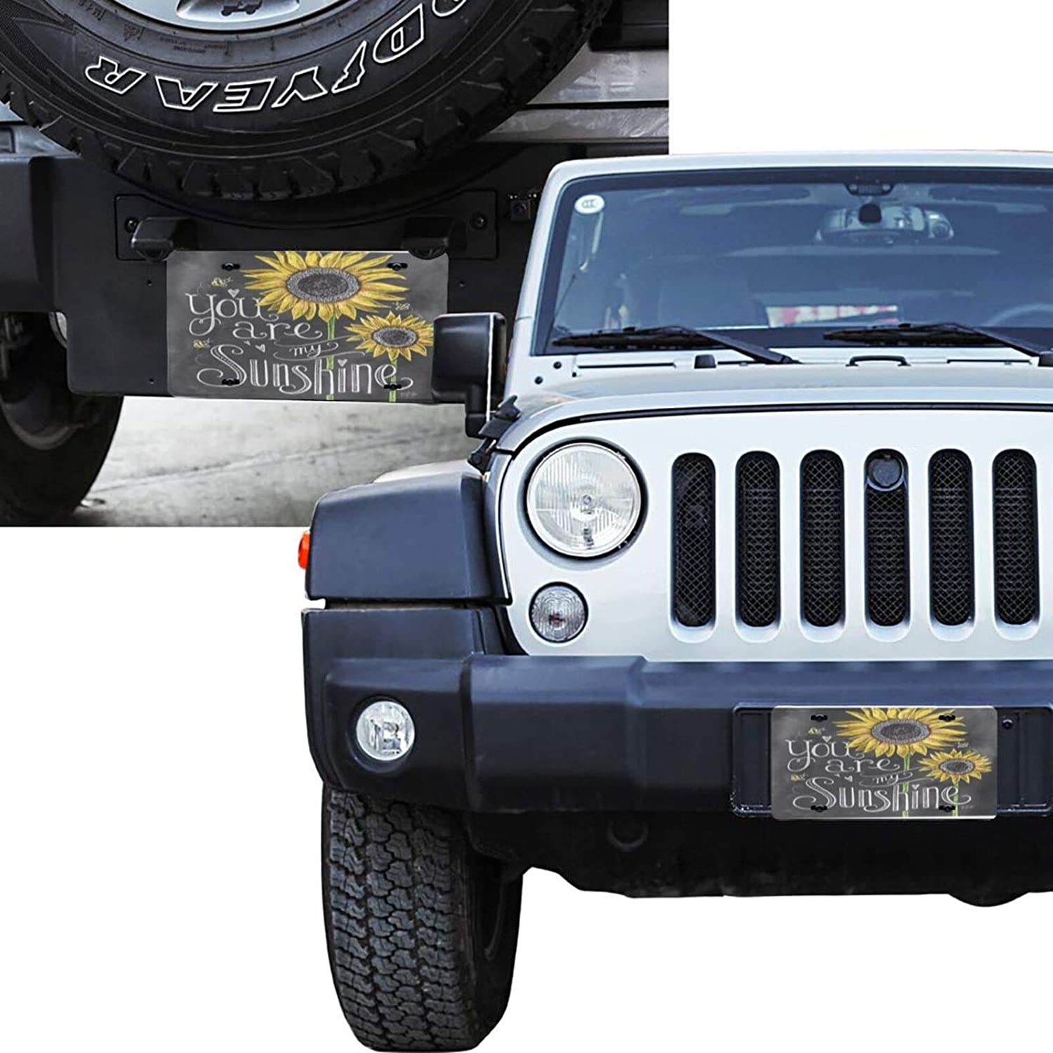 You are My Sunshine Bee Sunflower Print License Plate Frame Aluminum Metal Covers,Metal Novelty Car