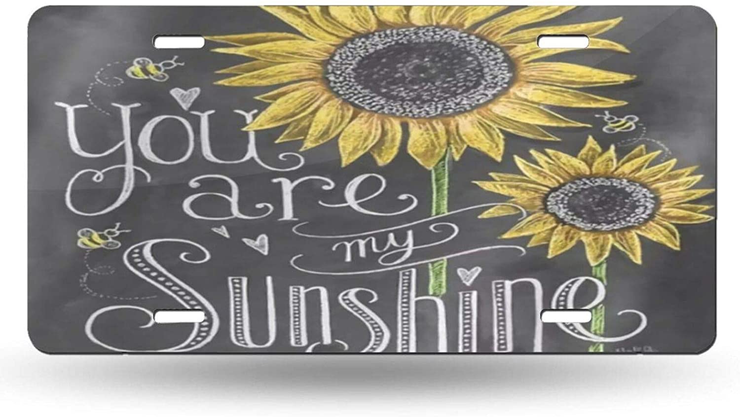 You are My Sunshine Bee Sunflower Print License Plate Frame Aluminum Metal Covers,Metal Novelty Car