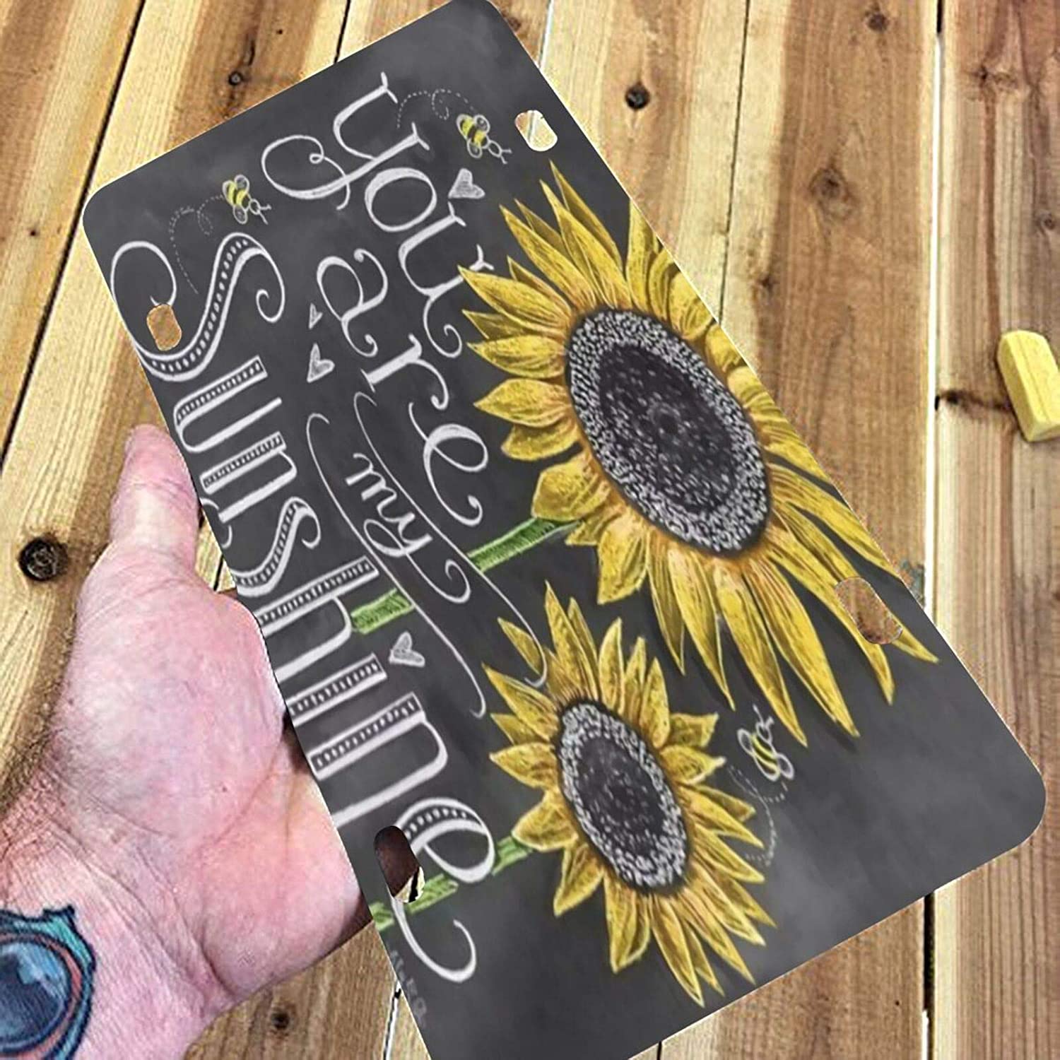 You are My Sunshine Bee Sunflower Print License Plate Frame Aluminum Metal Covers,Metal Novelty Car