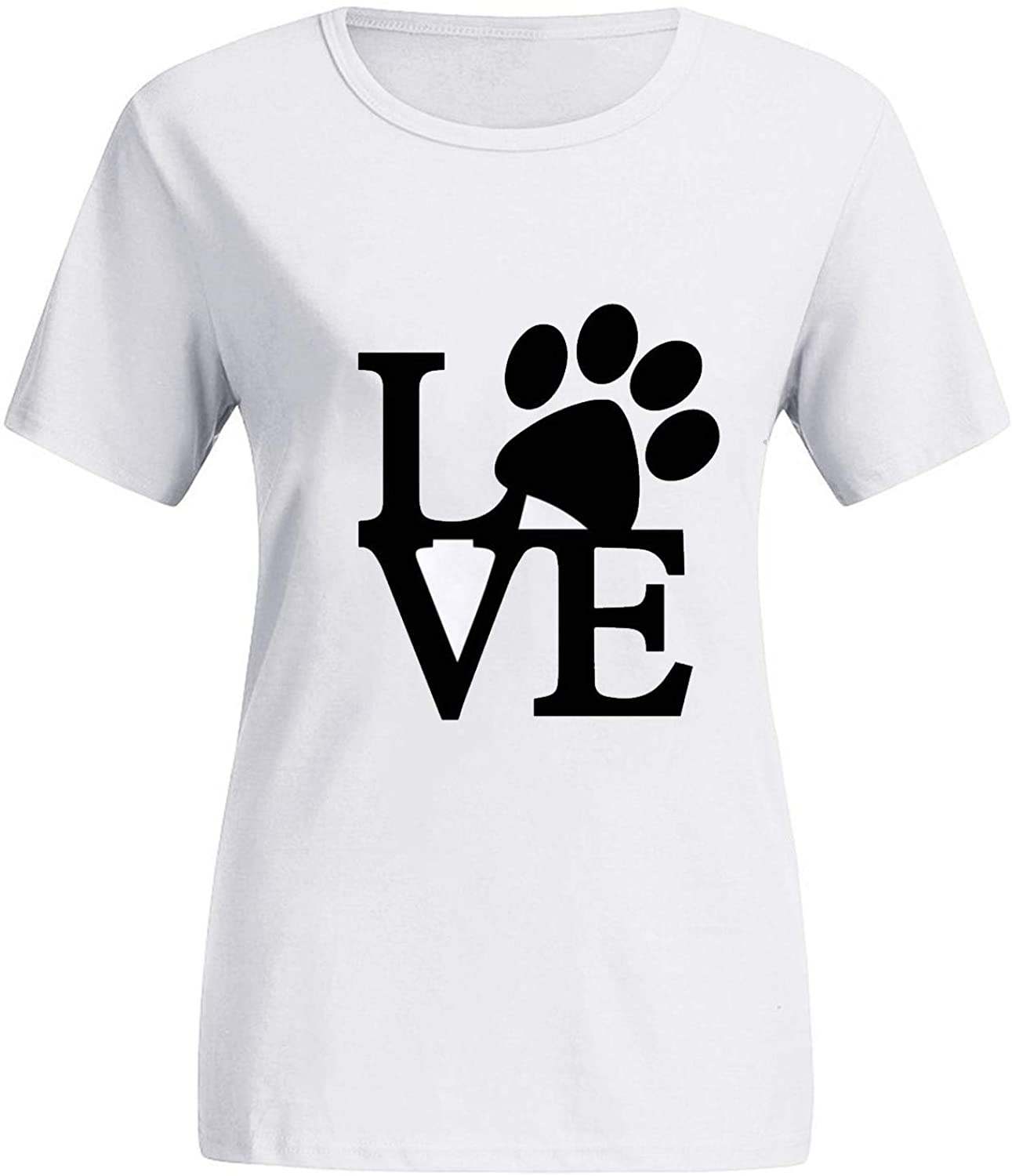 Dosoop Dog Paw Print Short Sleeve for Women Casual Crewneck T-Shirts Summer Tops Blouse Tee Plus Siz