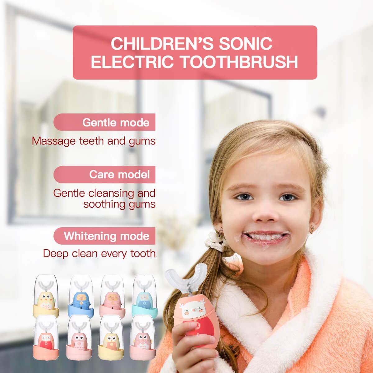 Upgraded Kids U Shaped Electric Toothbrush, 360° Automatic Whitening Rechargeable Sonic Toothbrush