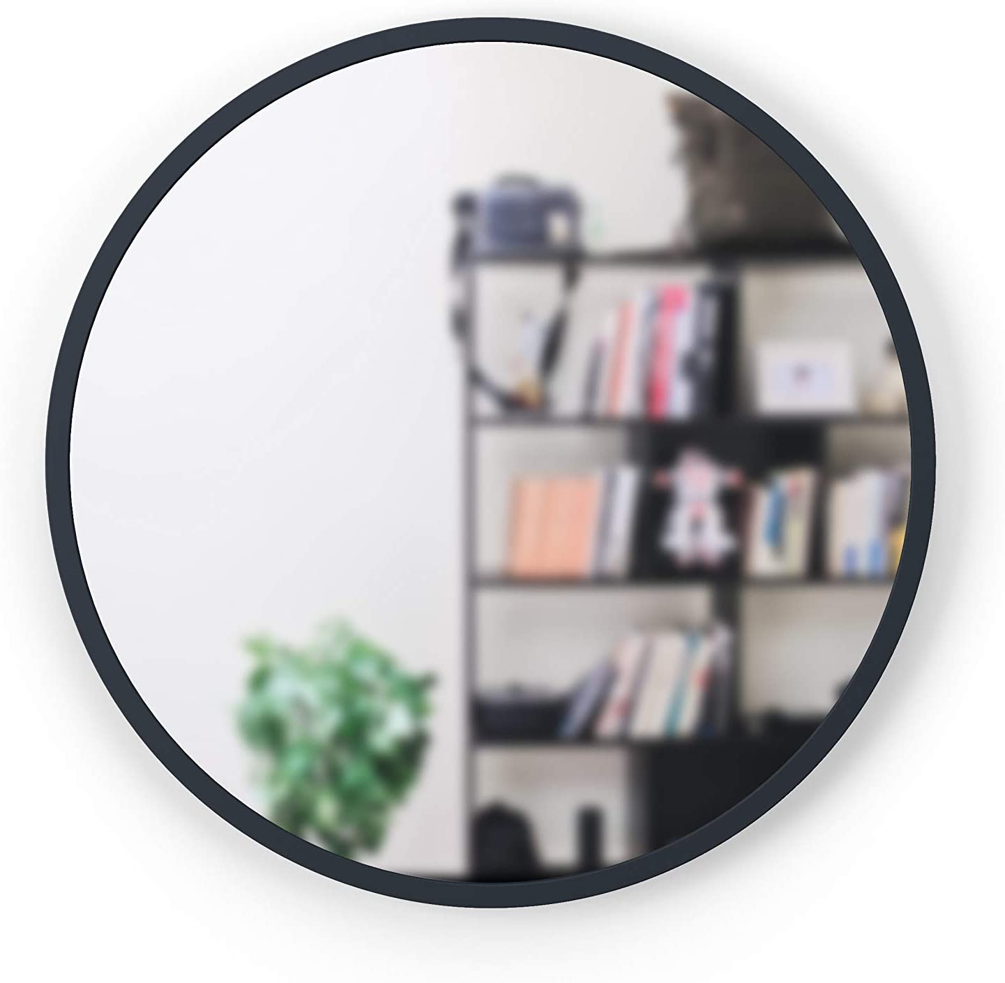 Umbra, Charcoal Hub 30” Round Wall Mirror with Rubber Frame, Modern Decor for Entryways, Bathrooms