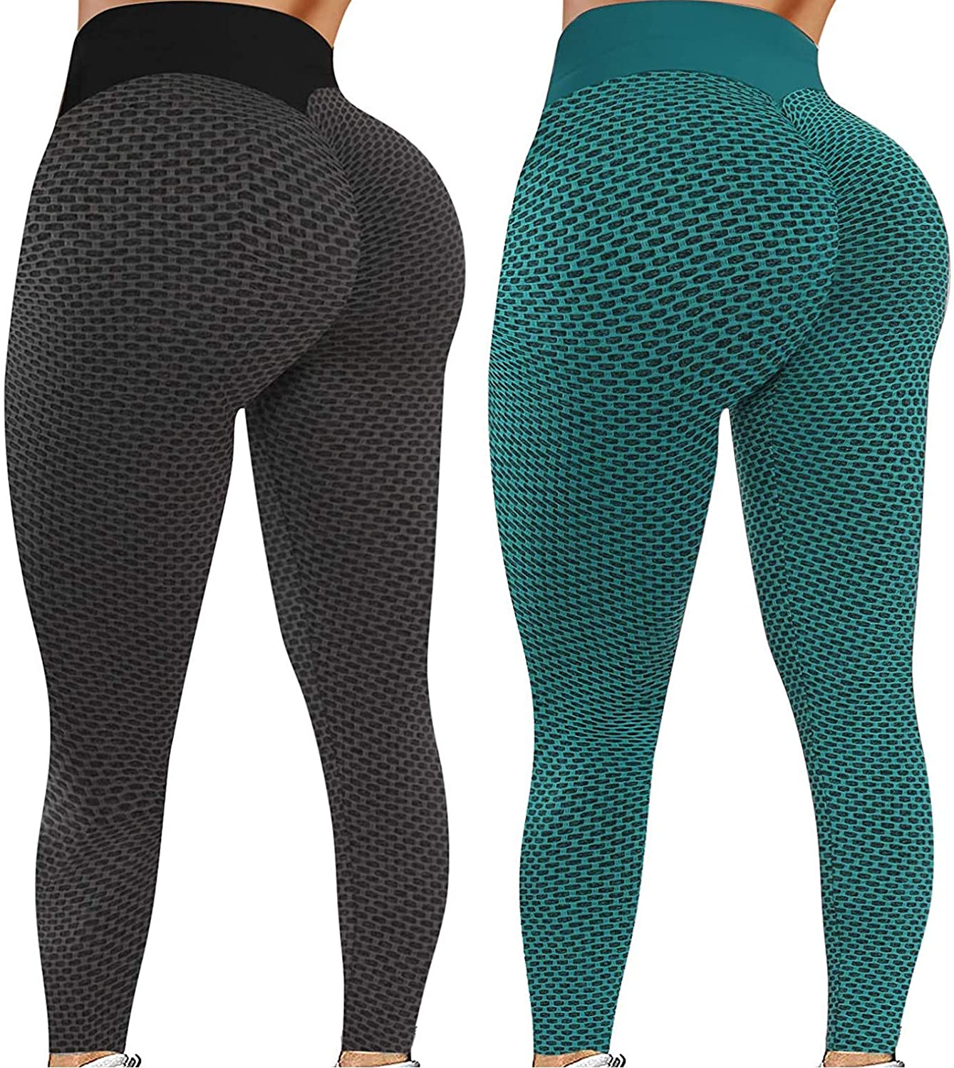 Dosoop 2Pcs High Waist Workout Stretchy Tummy Control Yoga Pants Bubble Hip Butt Lifting Legging Tex