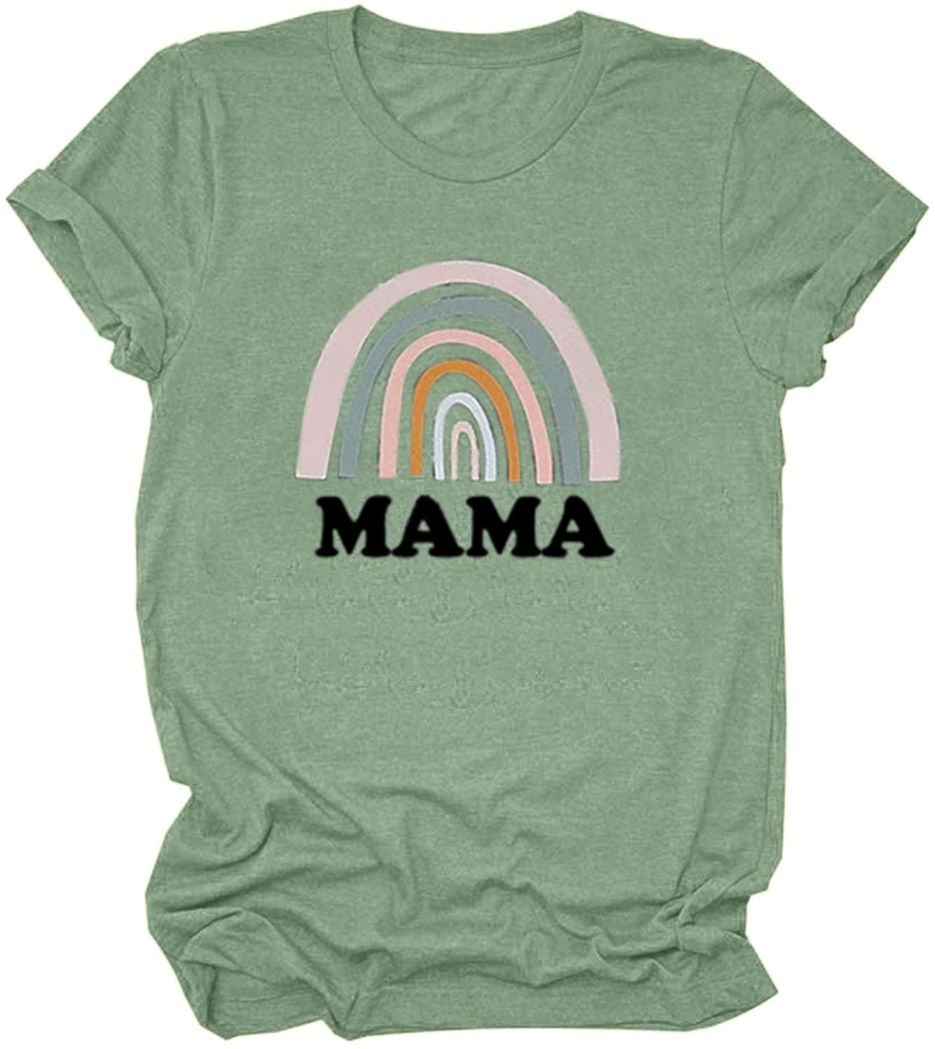Dosoop Mama Shirt for Women Funny Graphic Tees Shirt Mothers Day Letters Print Loose Round Neck T Sh