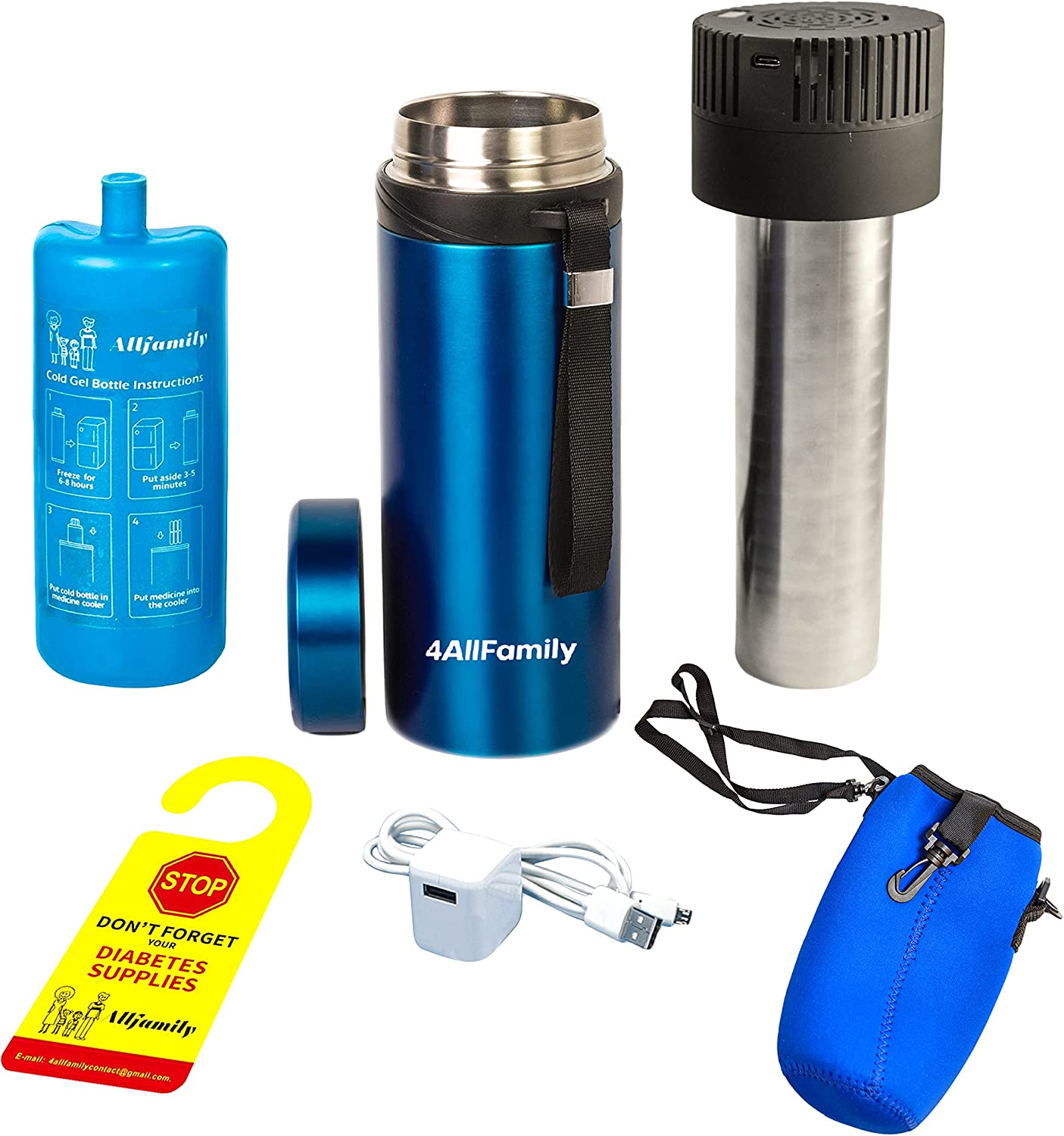 4ALLFAMILY AUTO Shut Off USB TSA Medication Cooler Travel Case Keeps Fridge Temp 36F-46F + Biogel Ic