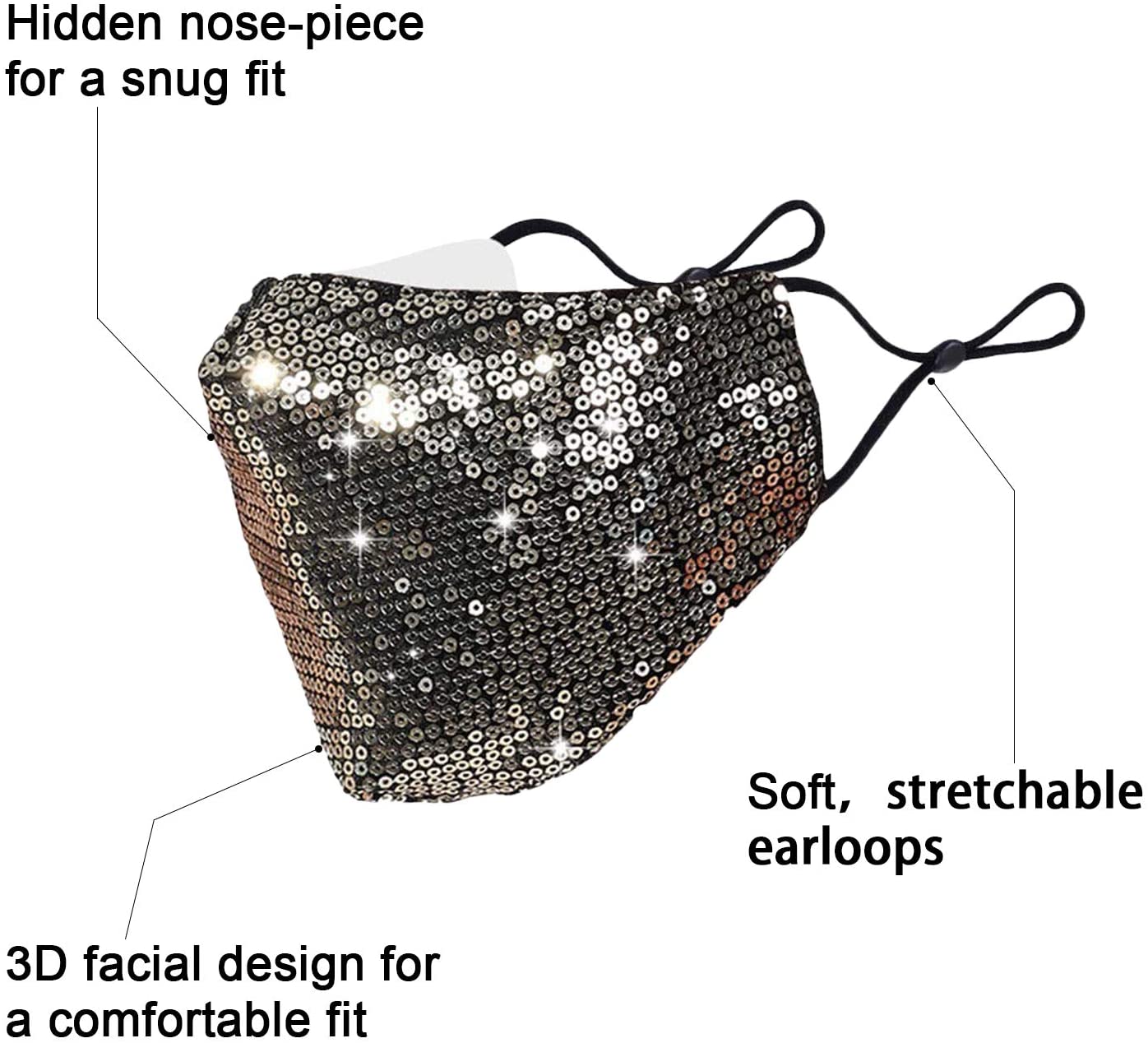 Halloween Christmas Masquerade Mask for Women Bling Sequins Fashion Party Face Mask for Girls