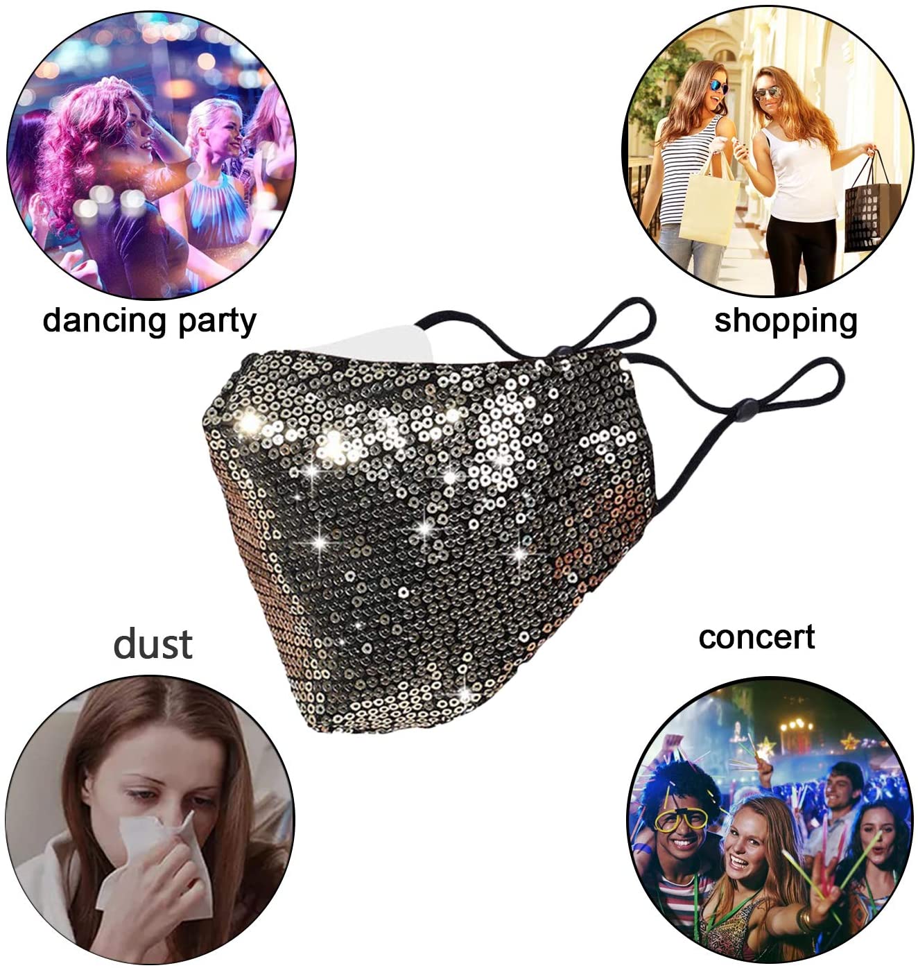 Halloween Christmas Masquerade Mask for Women Bling Sequins Fashion Party Face Mask for Girls