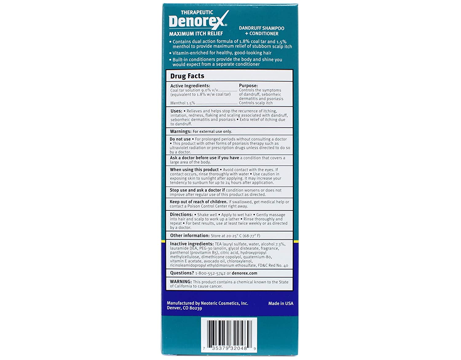 Denorex Therapeutic Maximum Itch Relief, Dandruff Shampoo plus Conditioner, 10oz