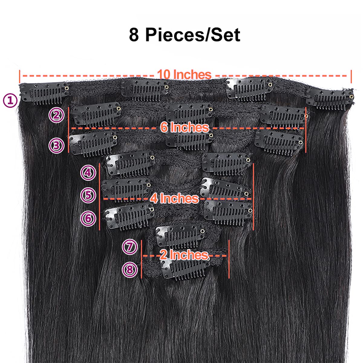 Kislemon Clip in Human Hair Extensions Ombre Straight Hair 125g 100% Human Hair 8Pcs Total of 18 Cli