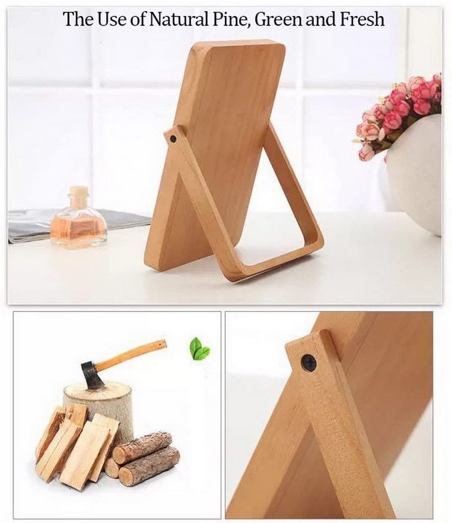 Restbuy Standing Mirror Cosmetic Mirror Table Mirror with Wood Frame and Stand Mirror for hanging Br